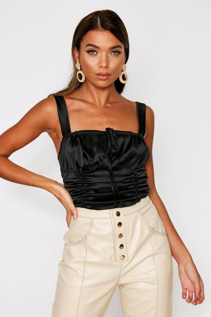 Ruched Front Gathered Satin Cami Top image number 1