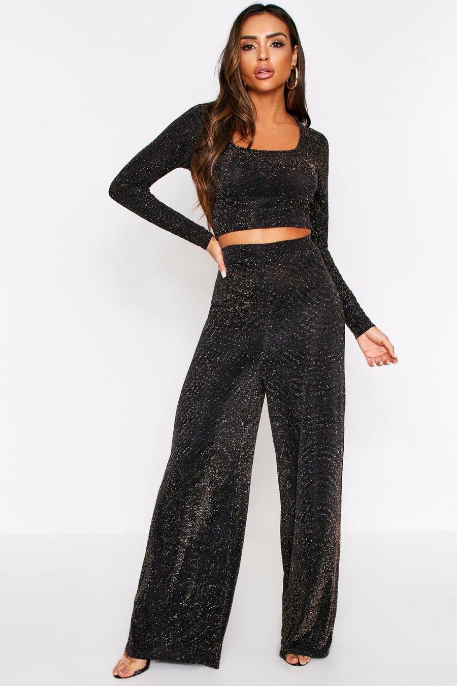 Glitter Long Sleeve Top + Wide Leg Coord image number 1