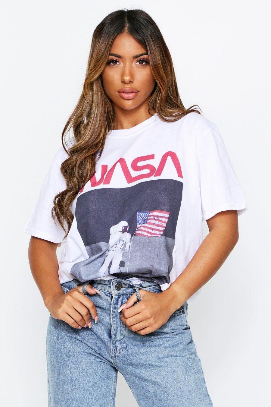 T-Shirt in Übergröße mit lizenziertem „NASA“-Print, Weiß blanc image number 1