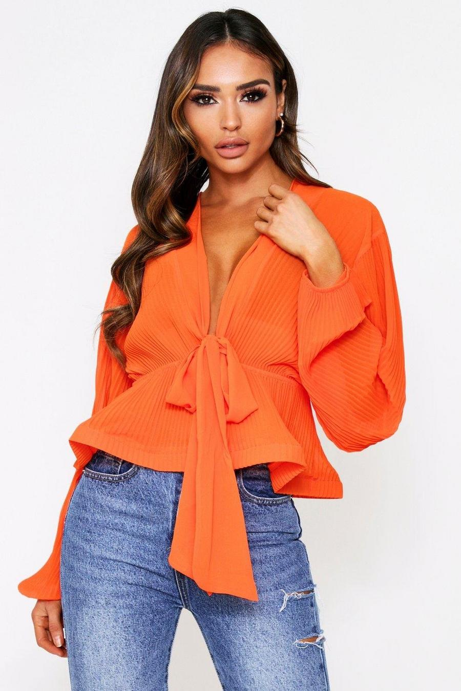 pleat tie front blouse image number 1
