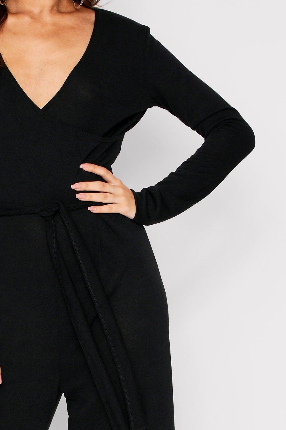Boohoo wrap front jumpsuit clearance