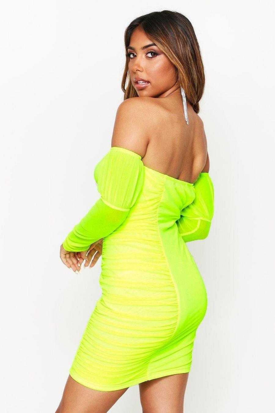 Lime Mesh Long Sleeve Mini Dress image number 1