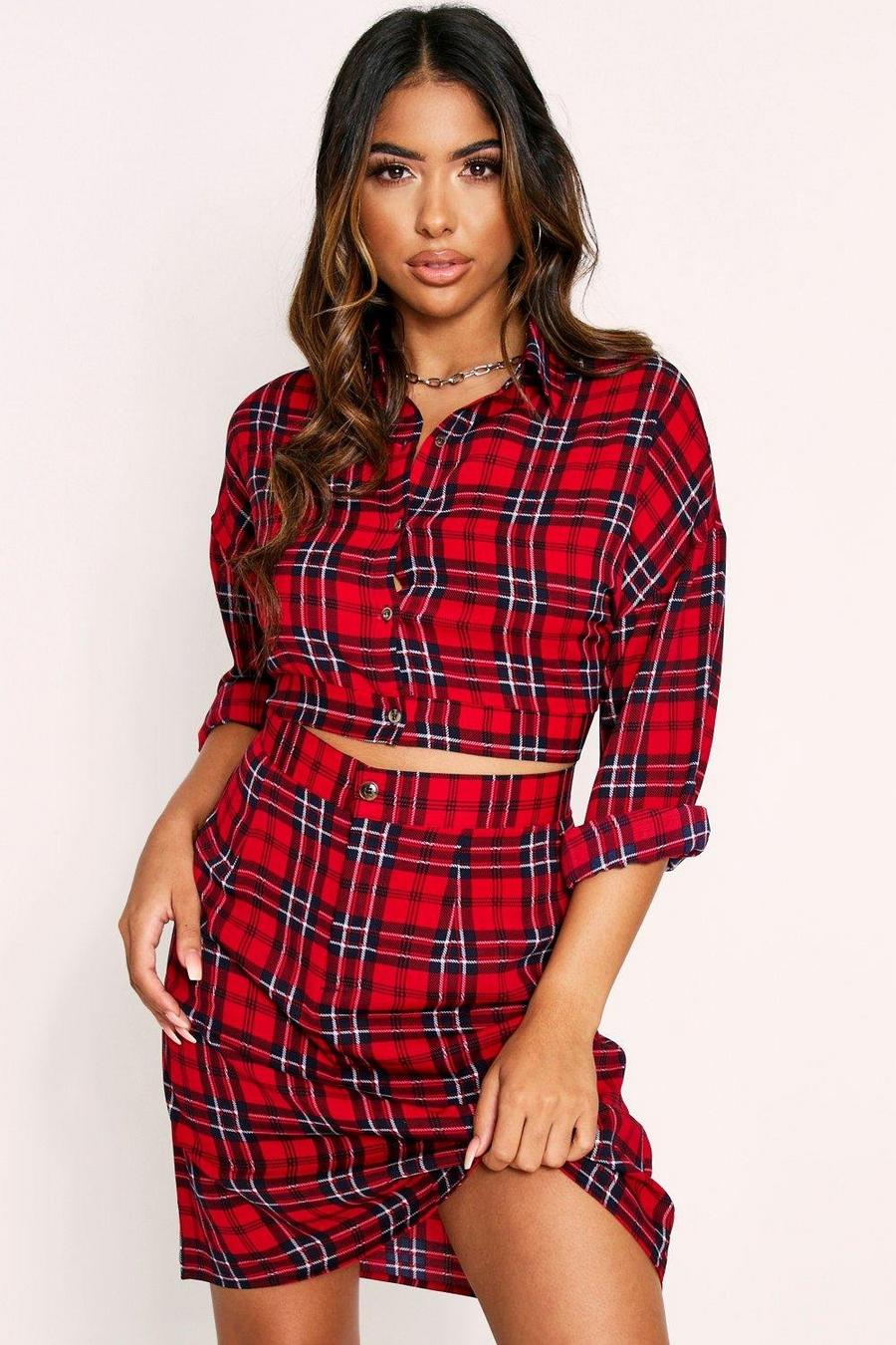 Silky Checked High Waisted Skirt image number 1