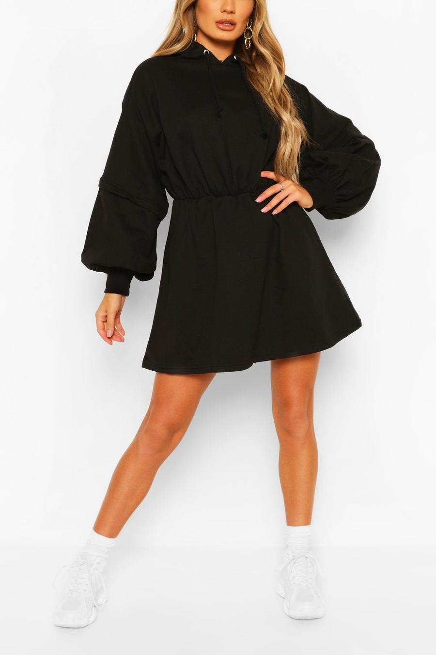 Black Double Sleeve Hoodie Dress image number 1