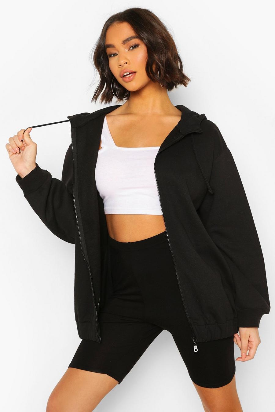 Black Oversize hoodie med resår i midjan image number 1