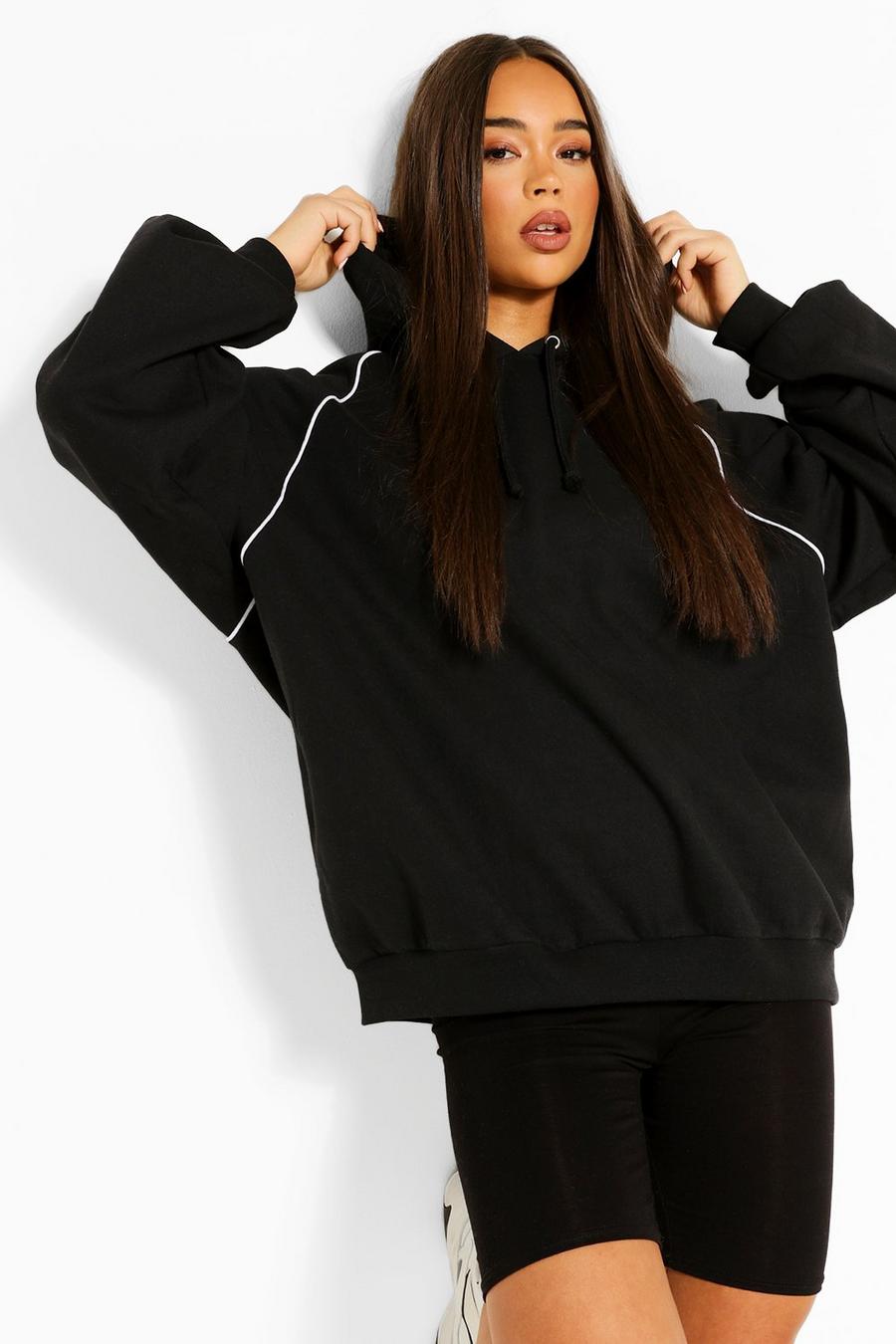 Black Piping Detail Oversized Hoody image number 1