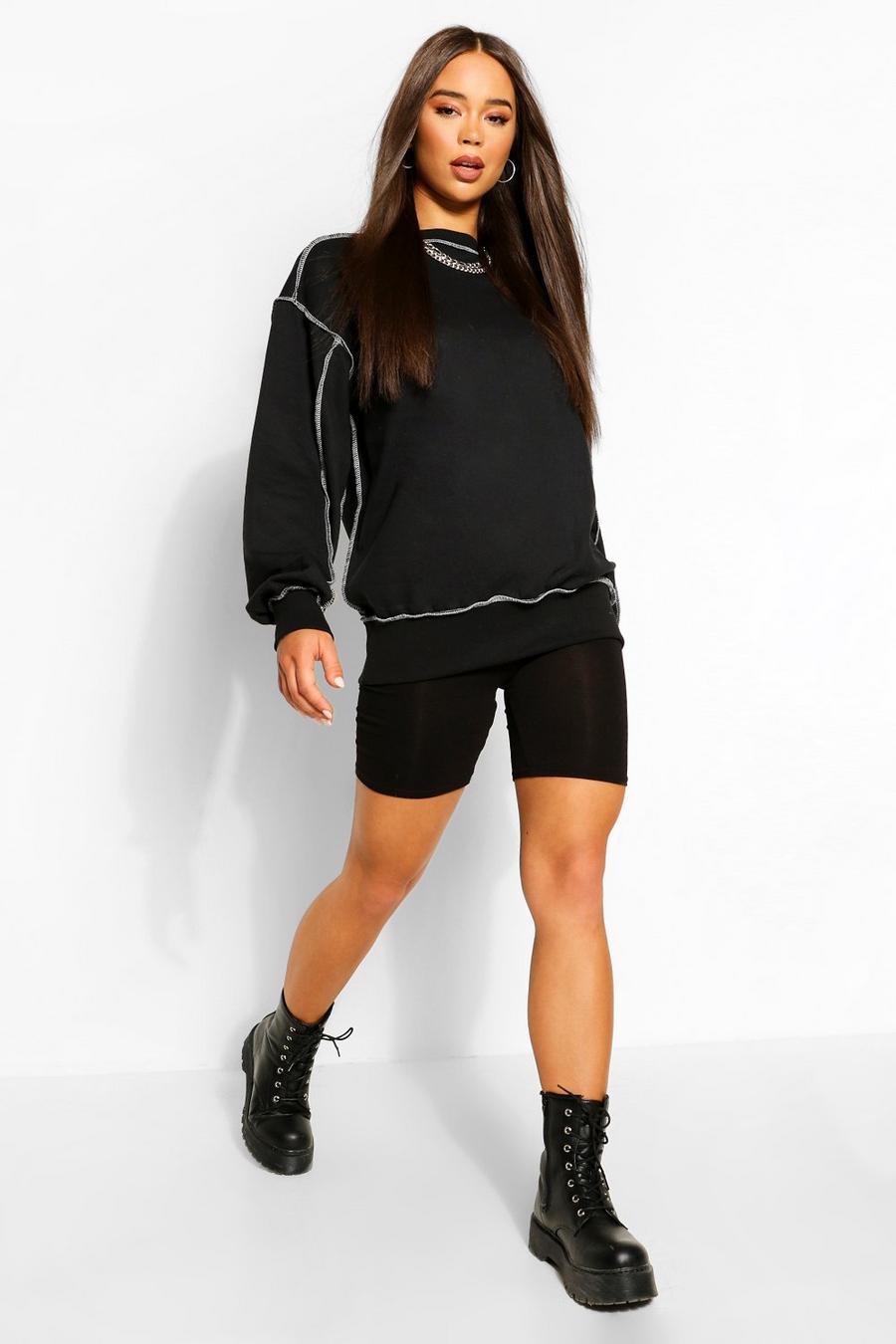 Black Contrast Stitch Detail Oversized Sweat image number 1