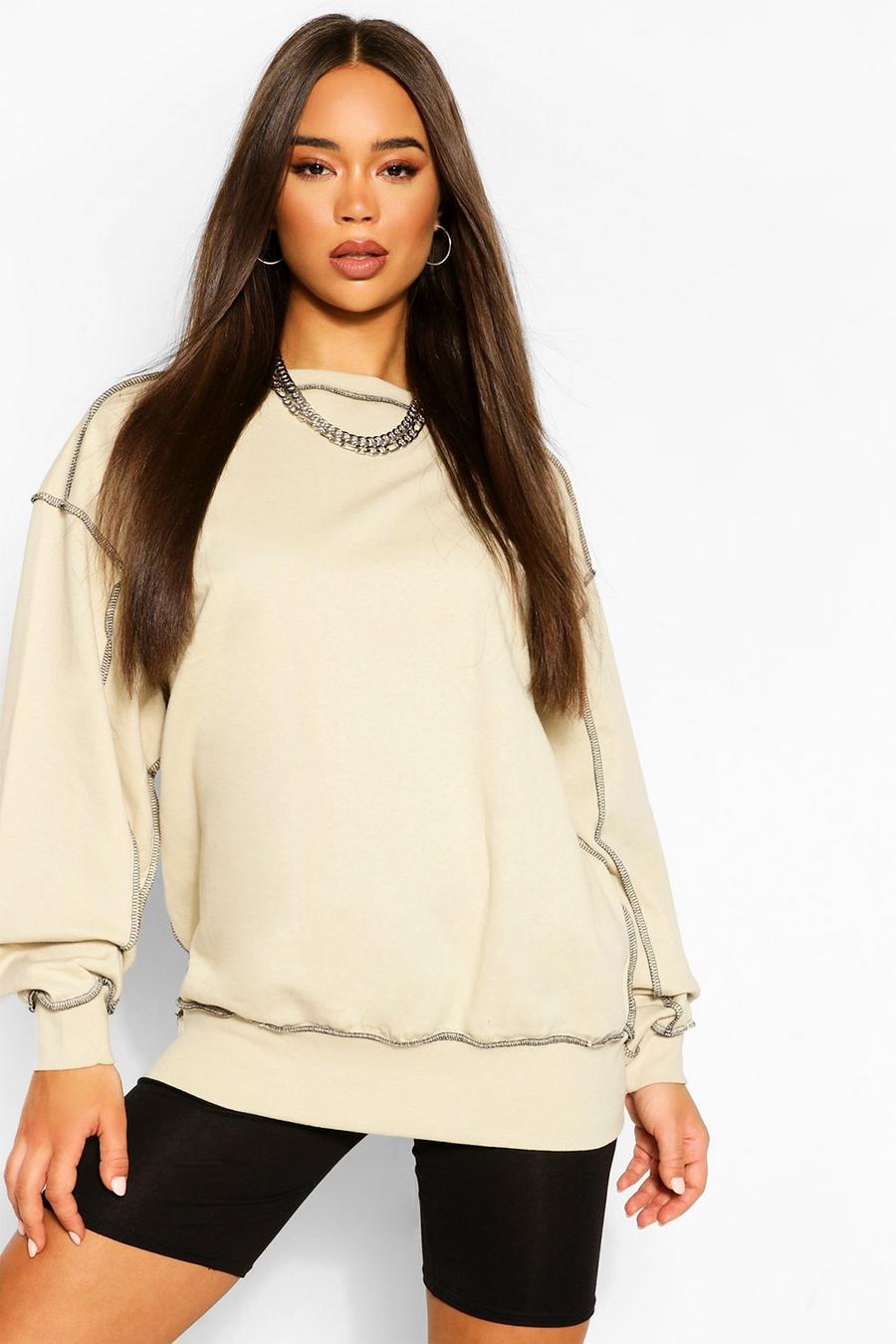 Stone Contrast Stitch Detail Oversized Sweat image number 1