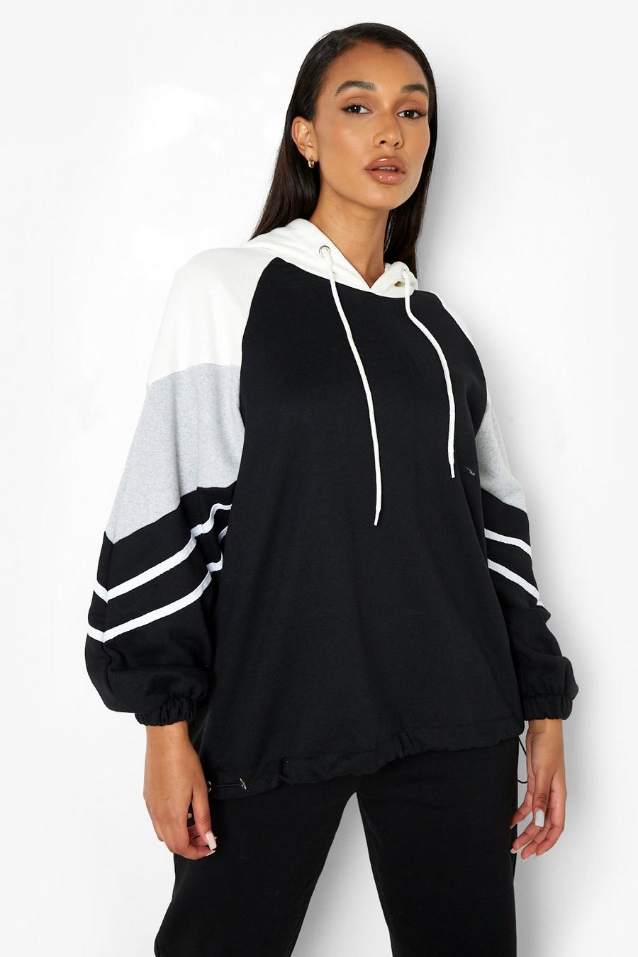 Black Oversize hoodie med blockfärger och ränder image number 1