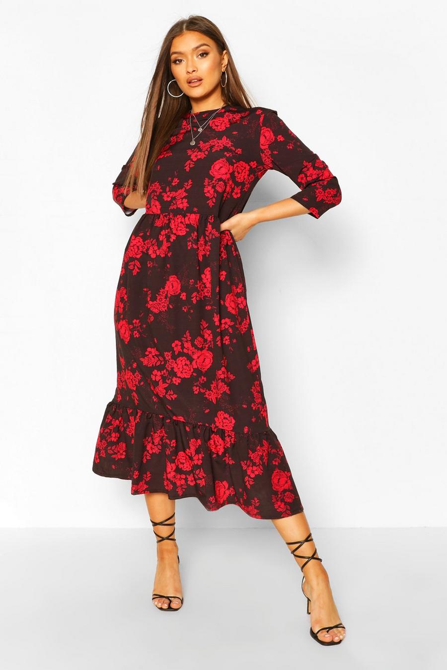 Geweven midaxi-jurk met bloemenprint en verlaagde zoom image number 1