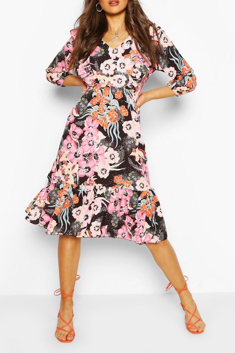 Ruffle Front Floral Midaxi Dress image number 1