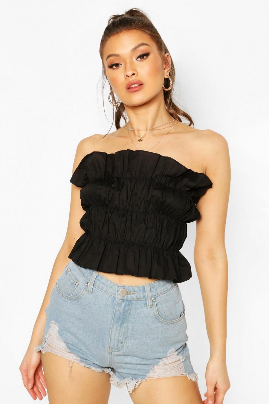 Black Ruched Cotton Tube Top image number 1