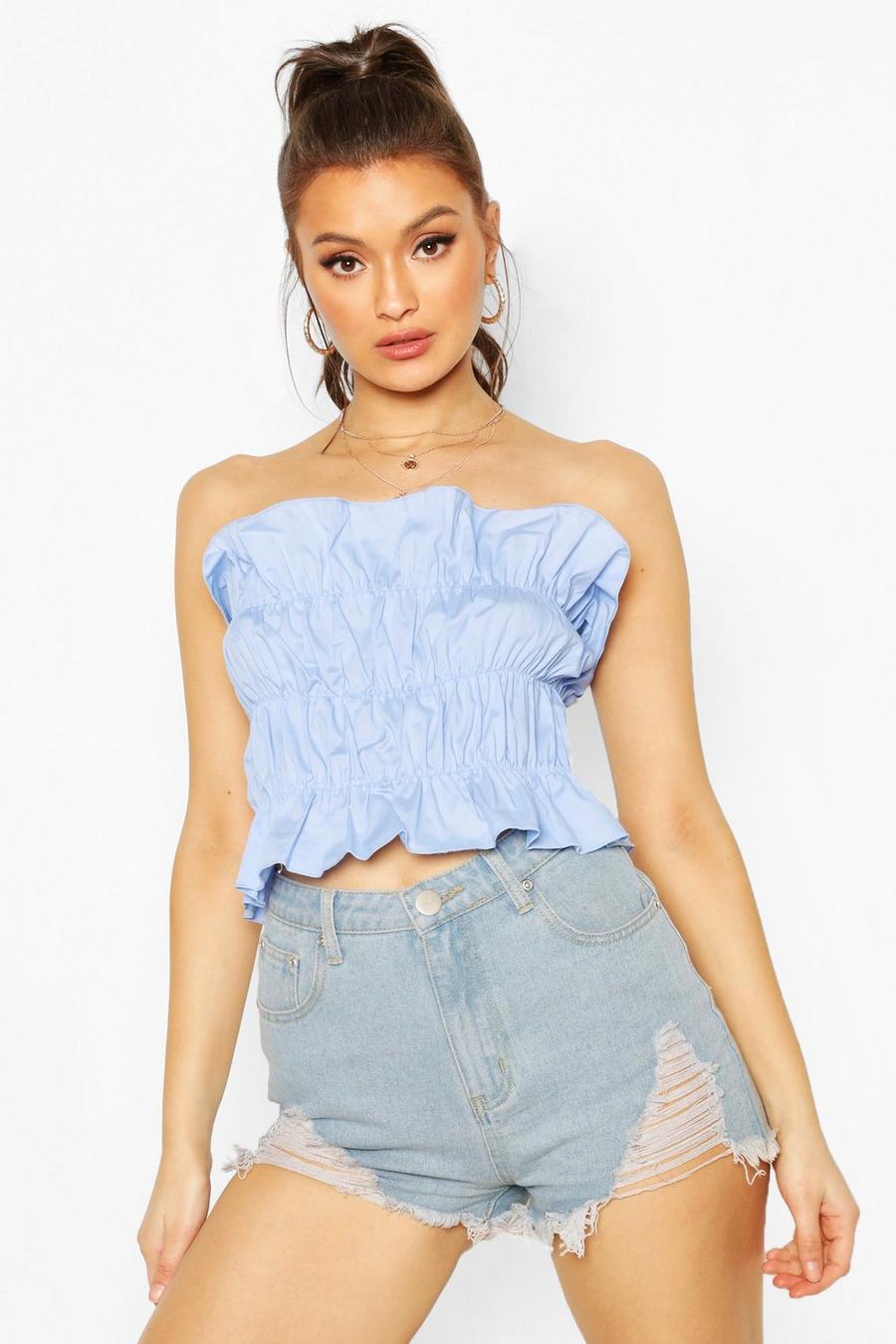 Sky Ruched Cotton Tube Top image number 1