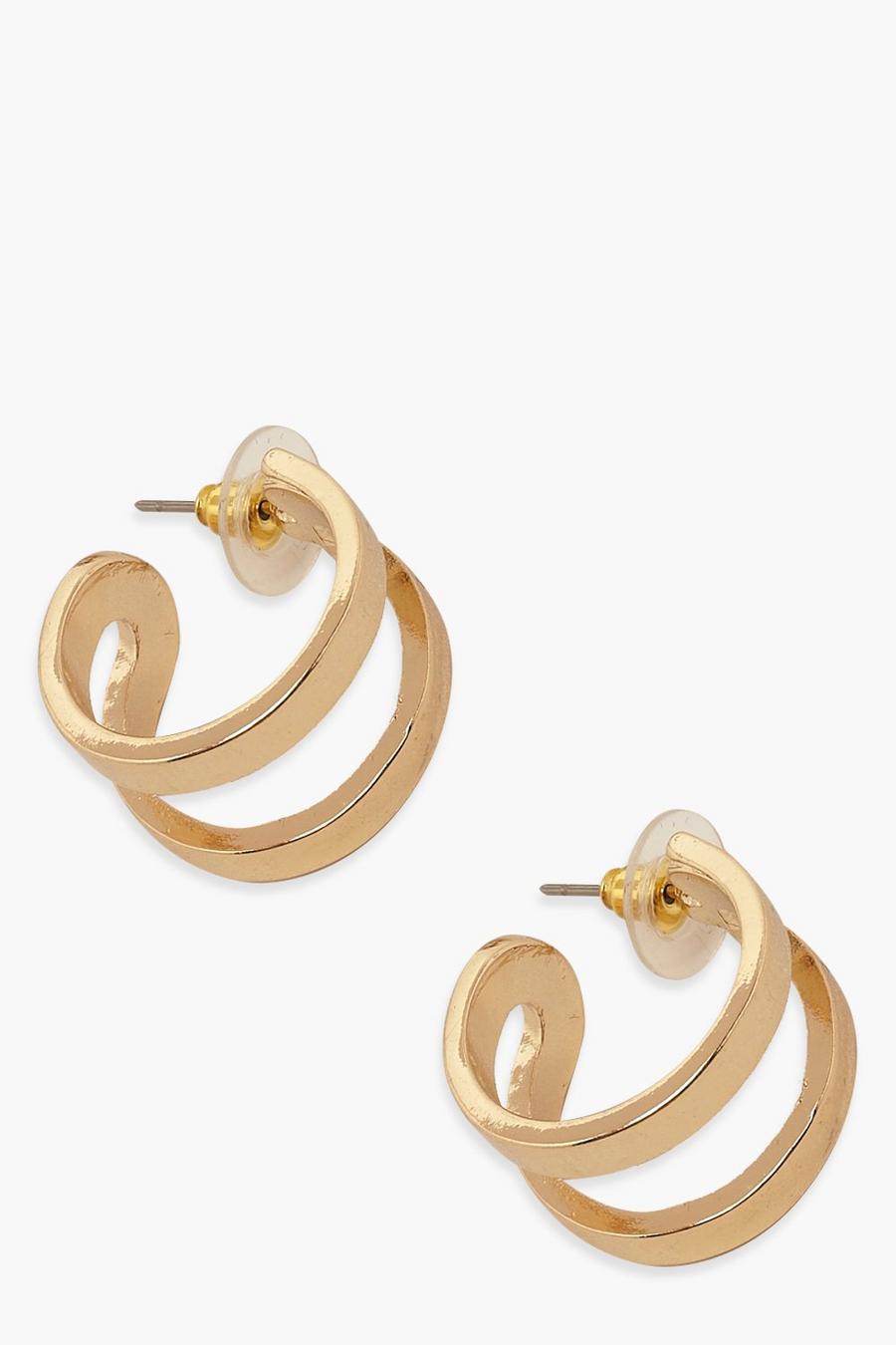 Gold metallic Double Row Hoop Earrings image number 1