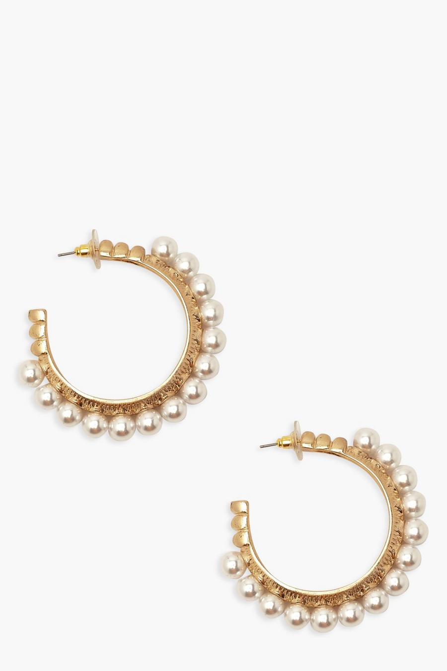 Pendientes de aro con textura de perla, Dorado metálicos image number 1