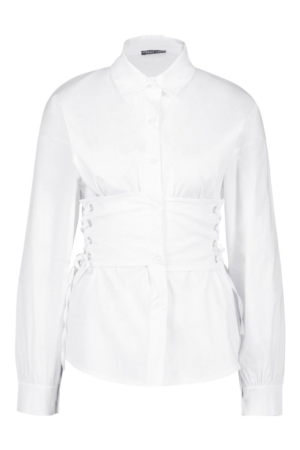 In The Style corset detail oversized shirt in white