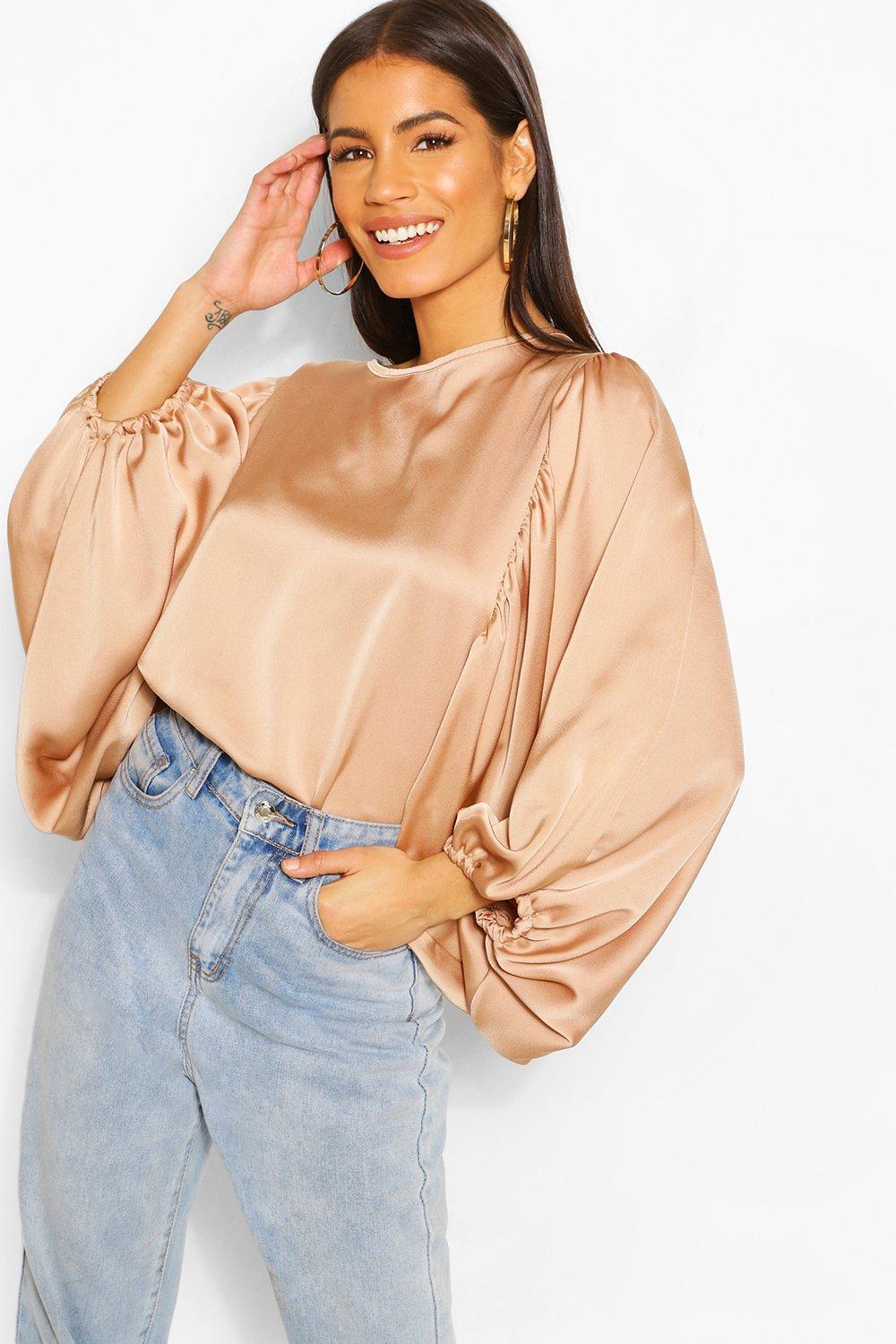 satin balloon sleeve blouse