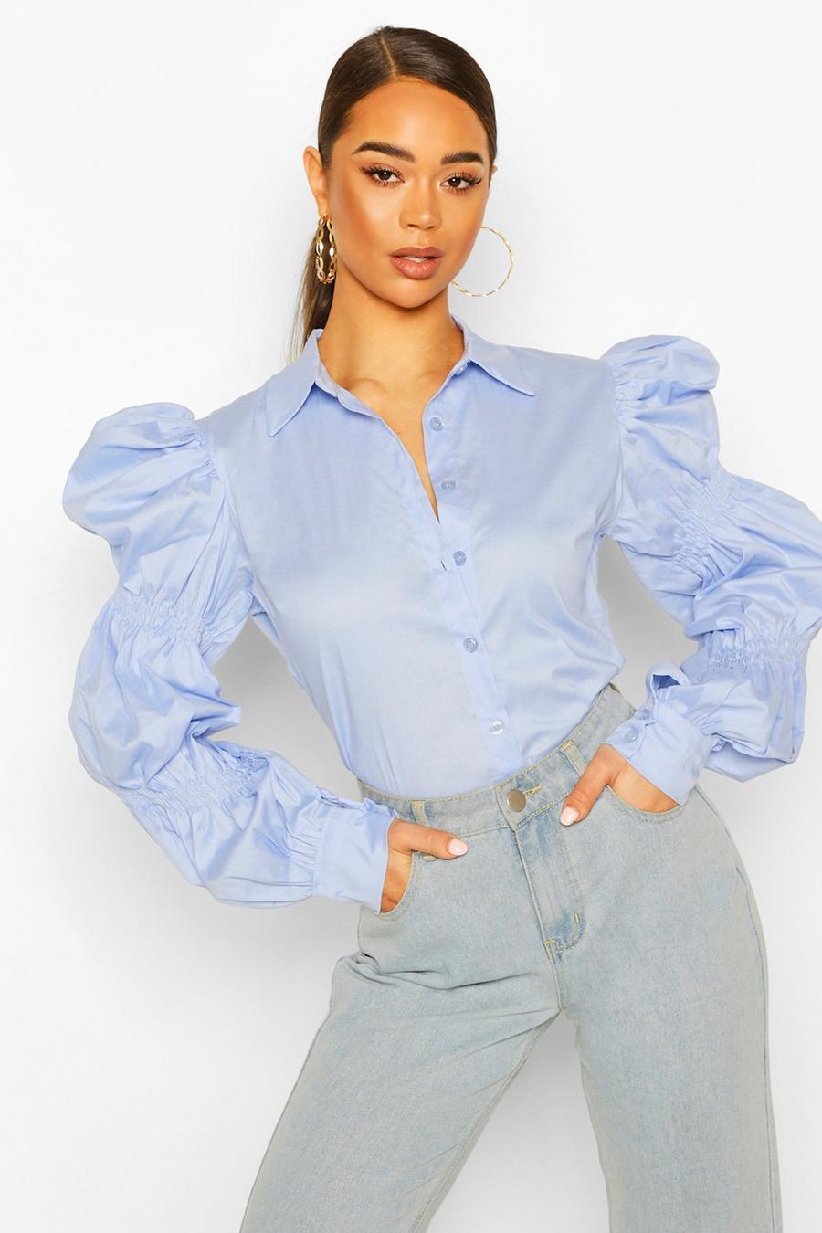 Dusty blue Puff Sleeve Shirt image number 1