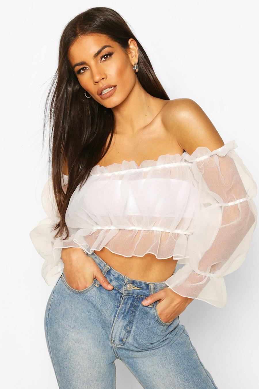 Organza Crop Top Met Ruches image number 1