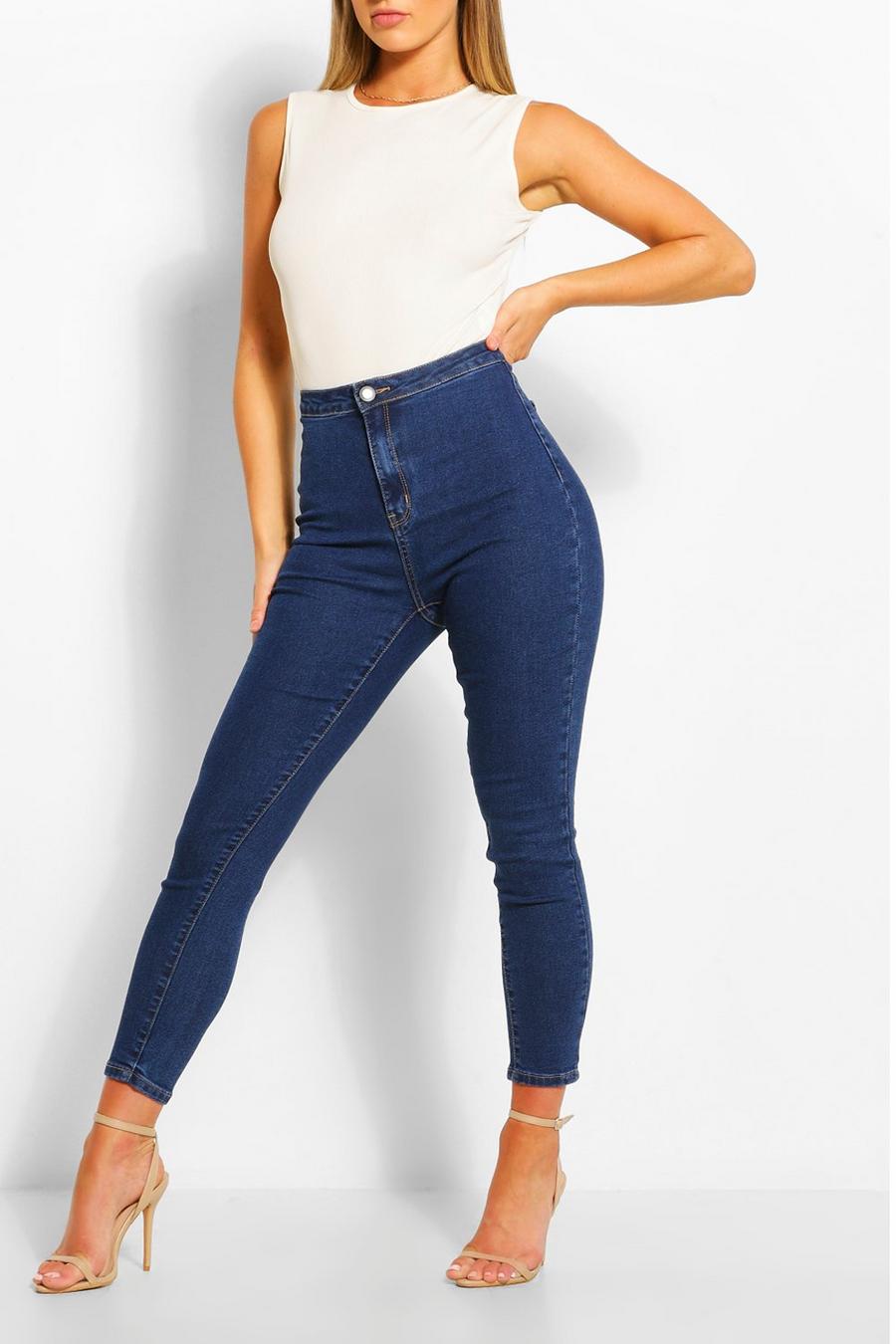 Dark blue Högmidjade skinny jeans med super stretch image number 1