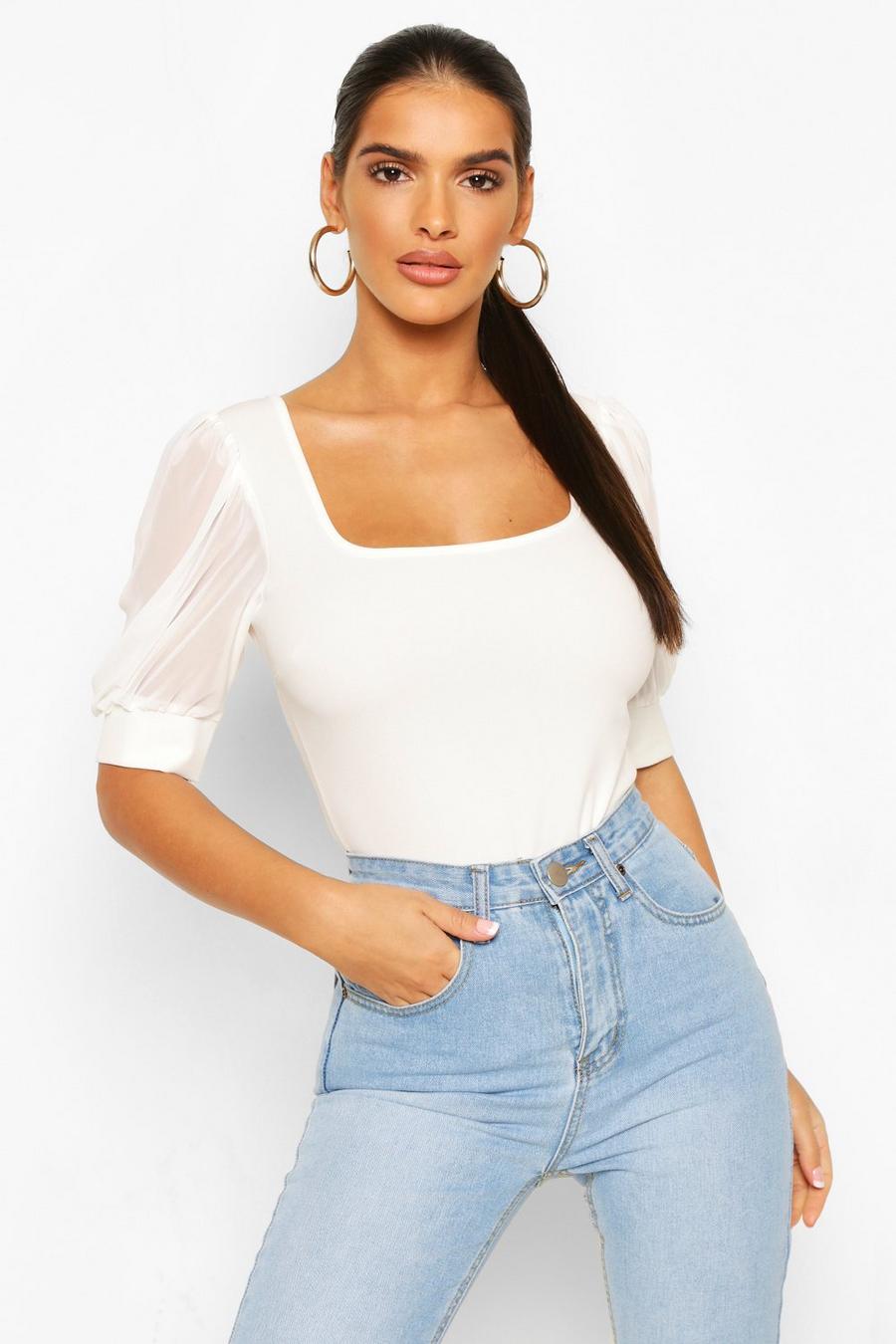 Square Neck Puff Sleeve Bodysuit image number 1