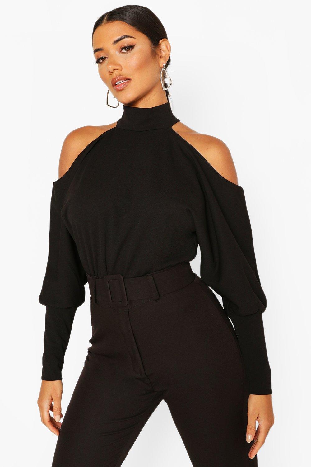 ladies black cold shoulder tops