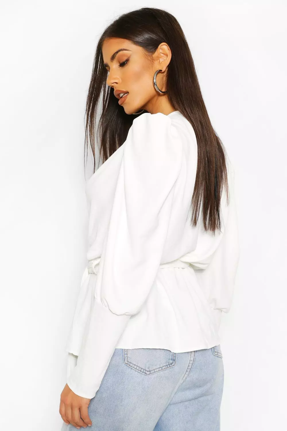 white wrap blouse long sleeve