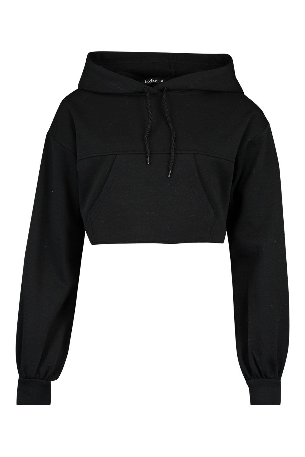 Plain black cropped hoodie best sale