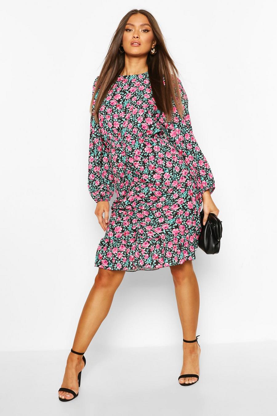Floral Balloon Sleeve Ruched Front Mini Dress image number 1