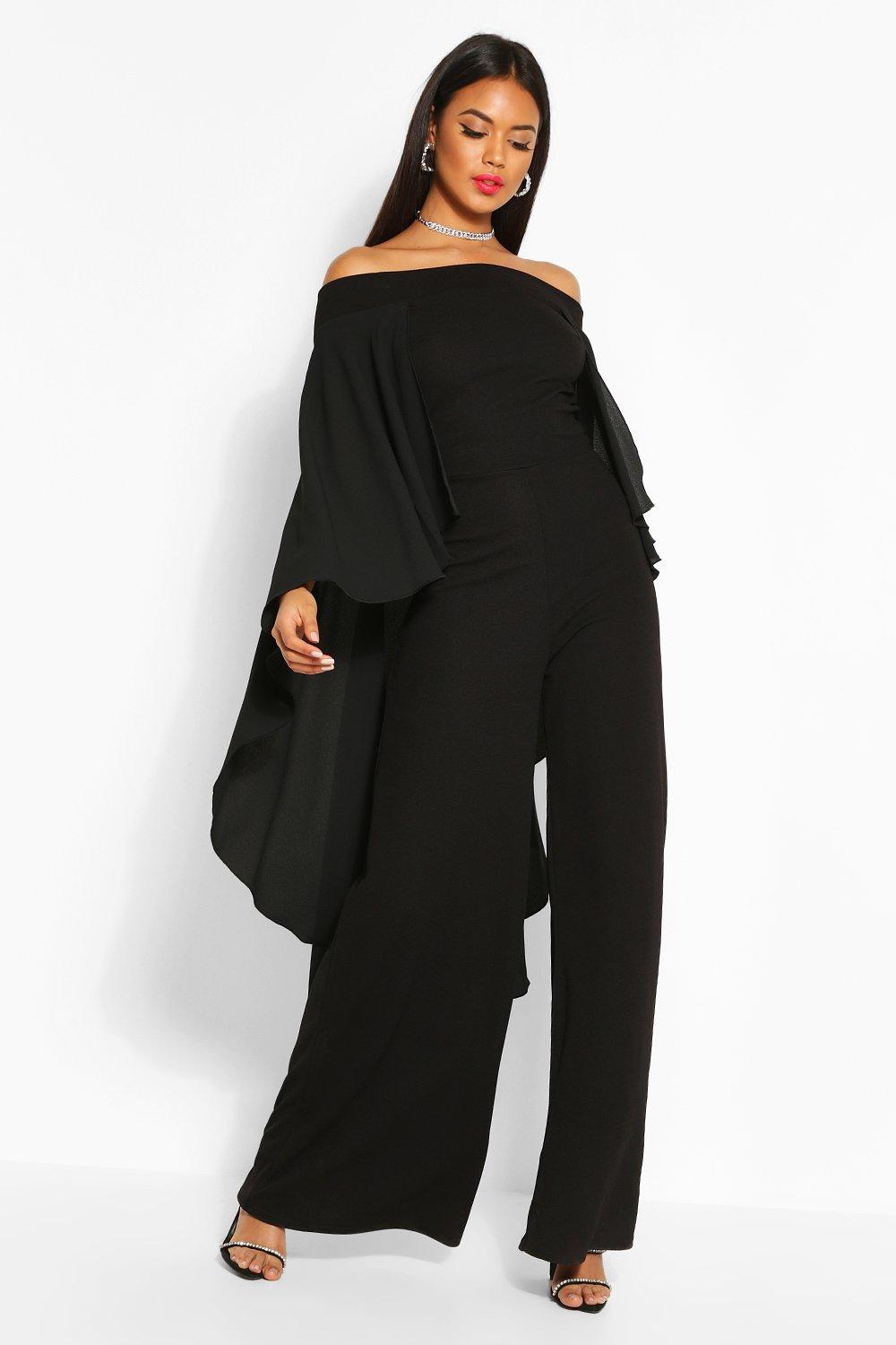 Off The Shoulder Wide Leg Extreme Cape Jumpsuit