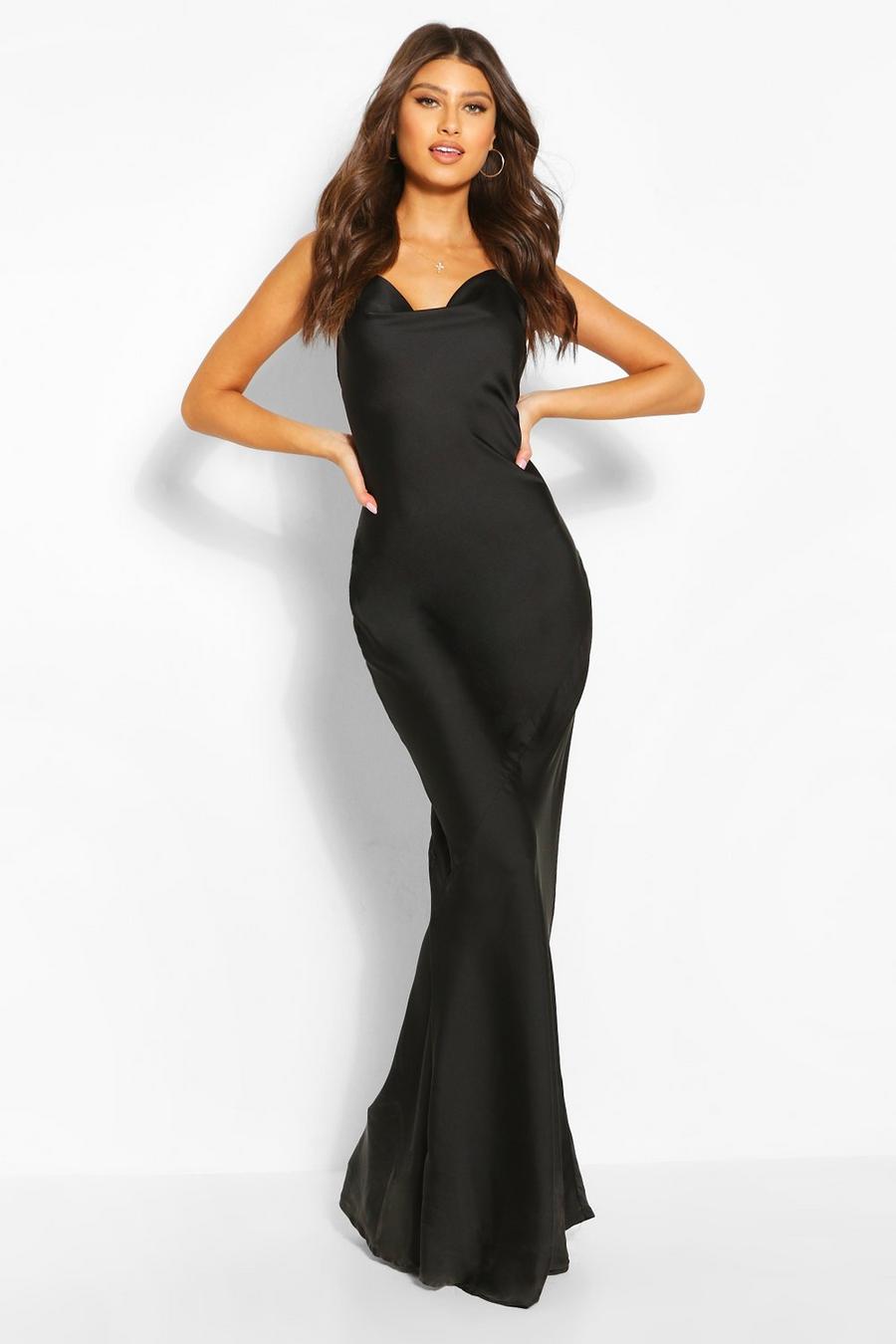 Zwart Maxi-slip jurk met kaphals image number 1
