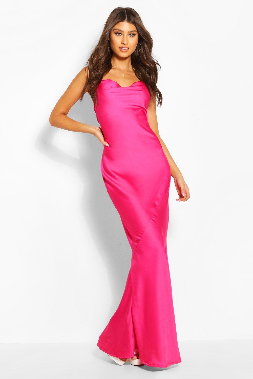 pink cowl neck maxi dress