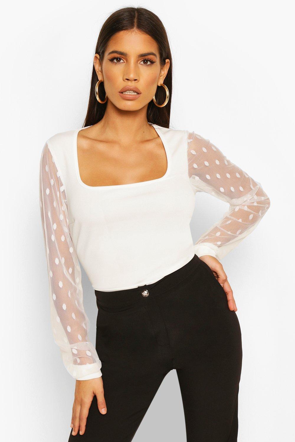 Polka dot mesh sleeve top online