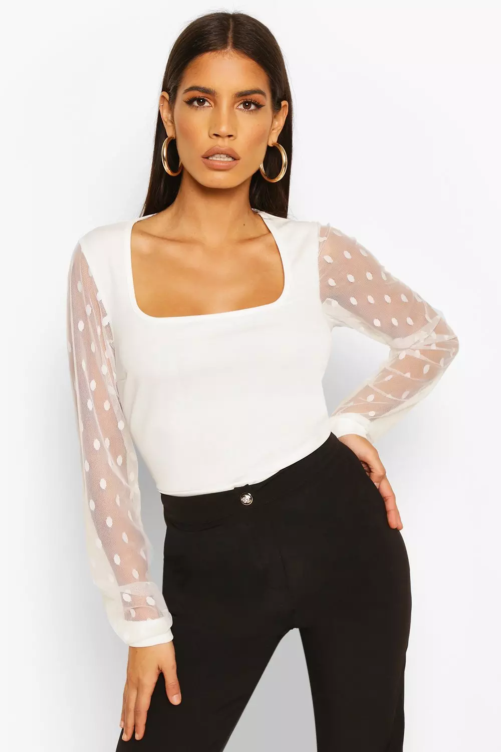 White polka dot mesh hot sale top