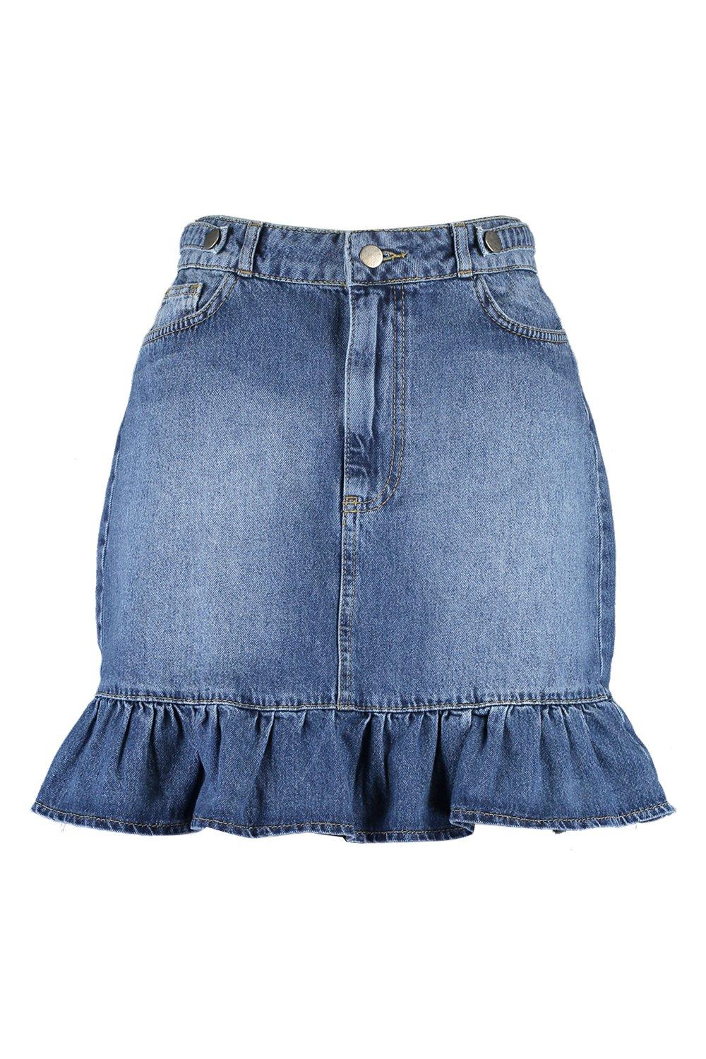 denim ruffle mini skirt