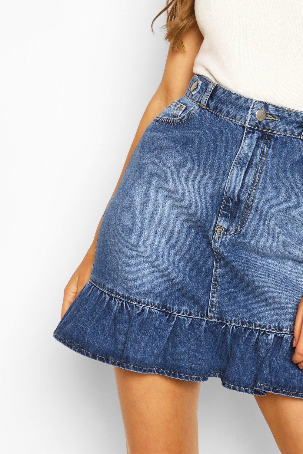 long denim ruffle skirt