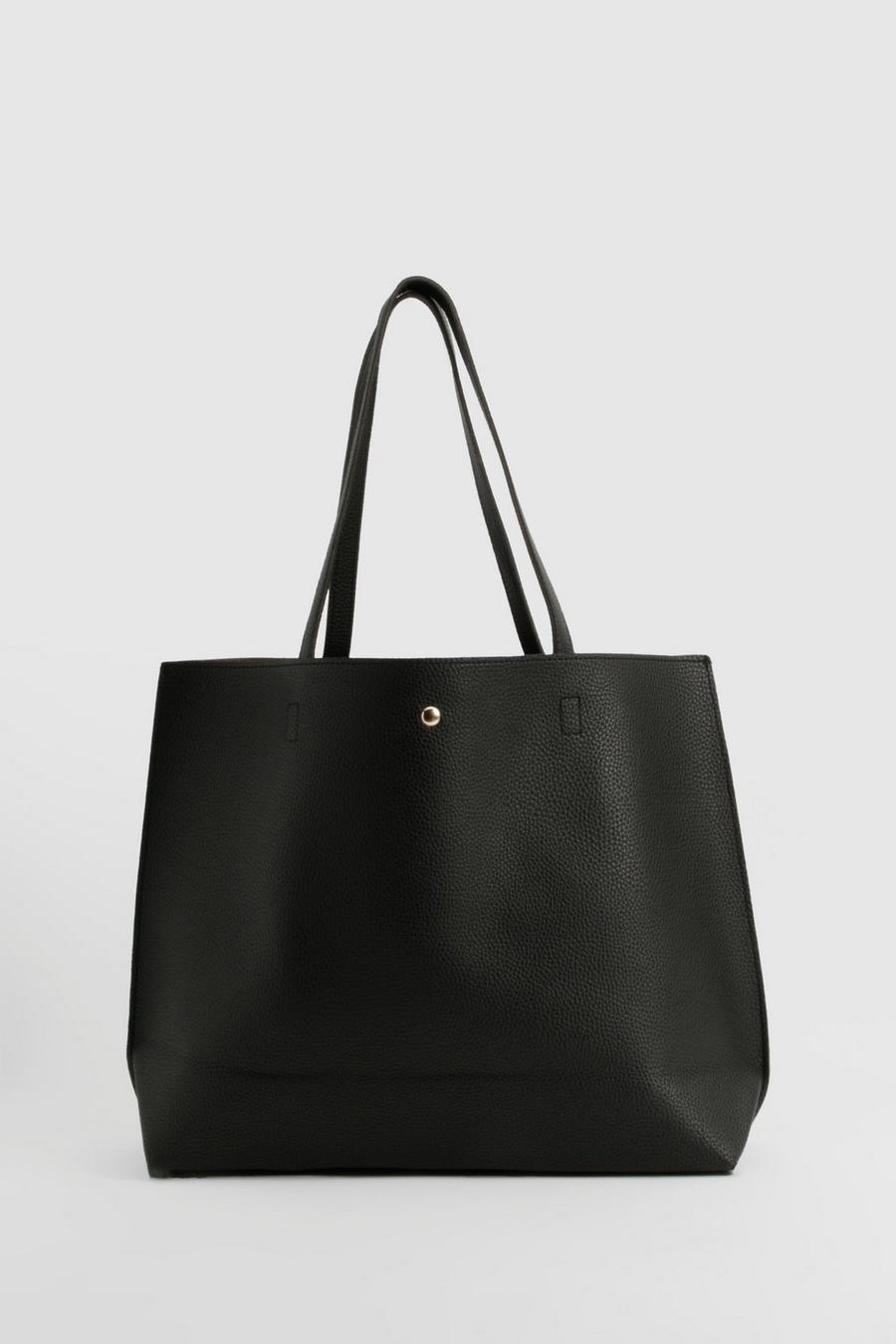 Black Large Popper Tote Shopper Bag