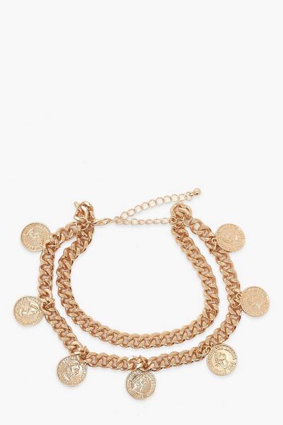 boohoo gold Coin & Chain Anklet 2 Pack