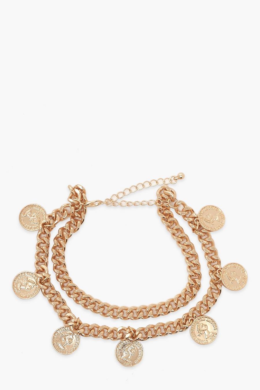 Gold metallic Coin & Chain Anklet 2 Pack