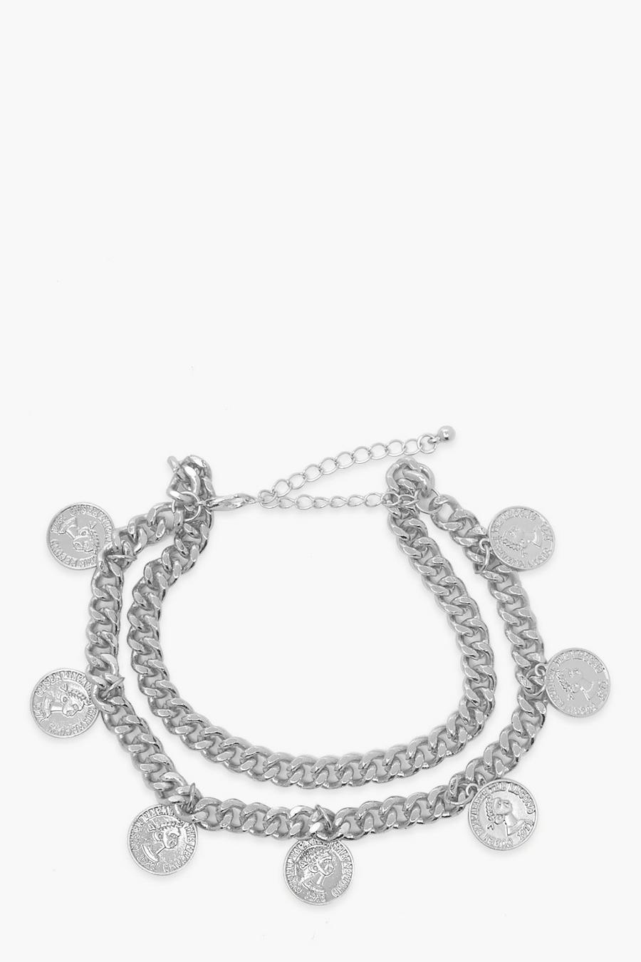 Silver Coin & Chain Anklet 2 Pack image number 1