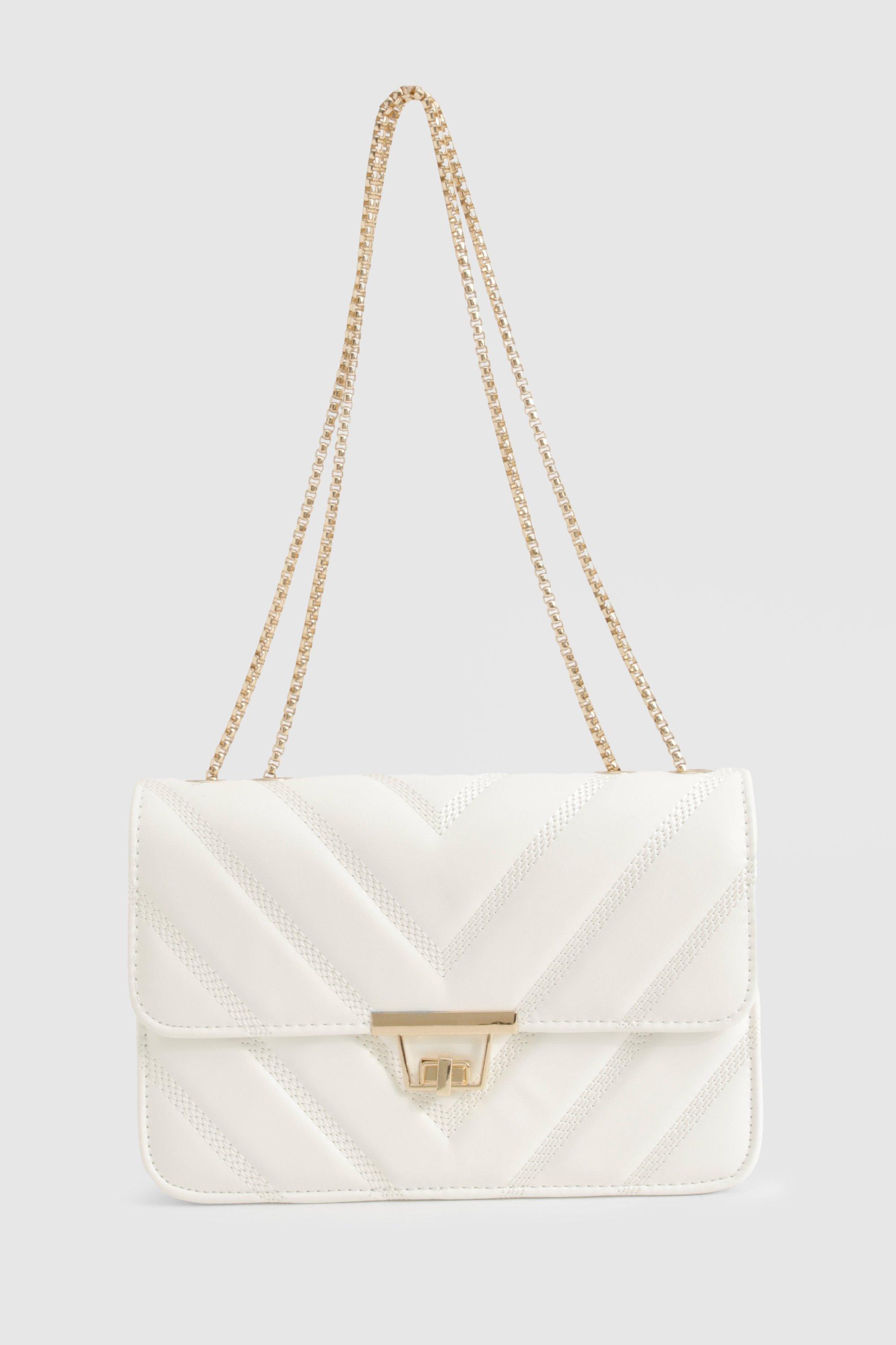 boohoo Quilted Faux Leather Cross Body Chain Bag - White - One Size