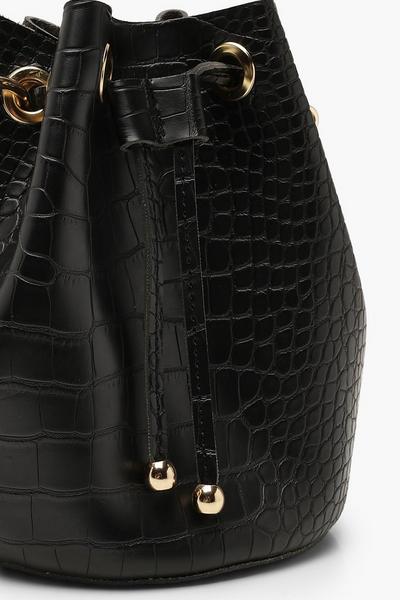 boohoo black Handle Detail Croc Cross Body Bag