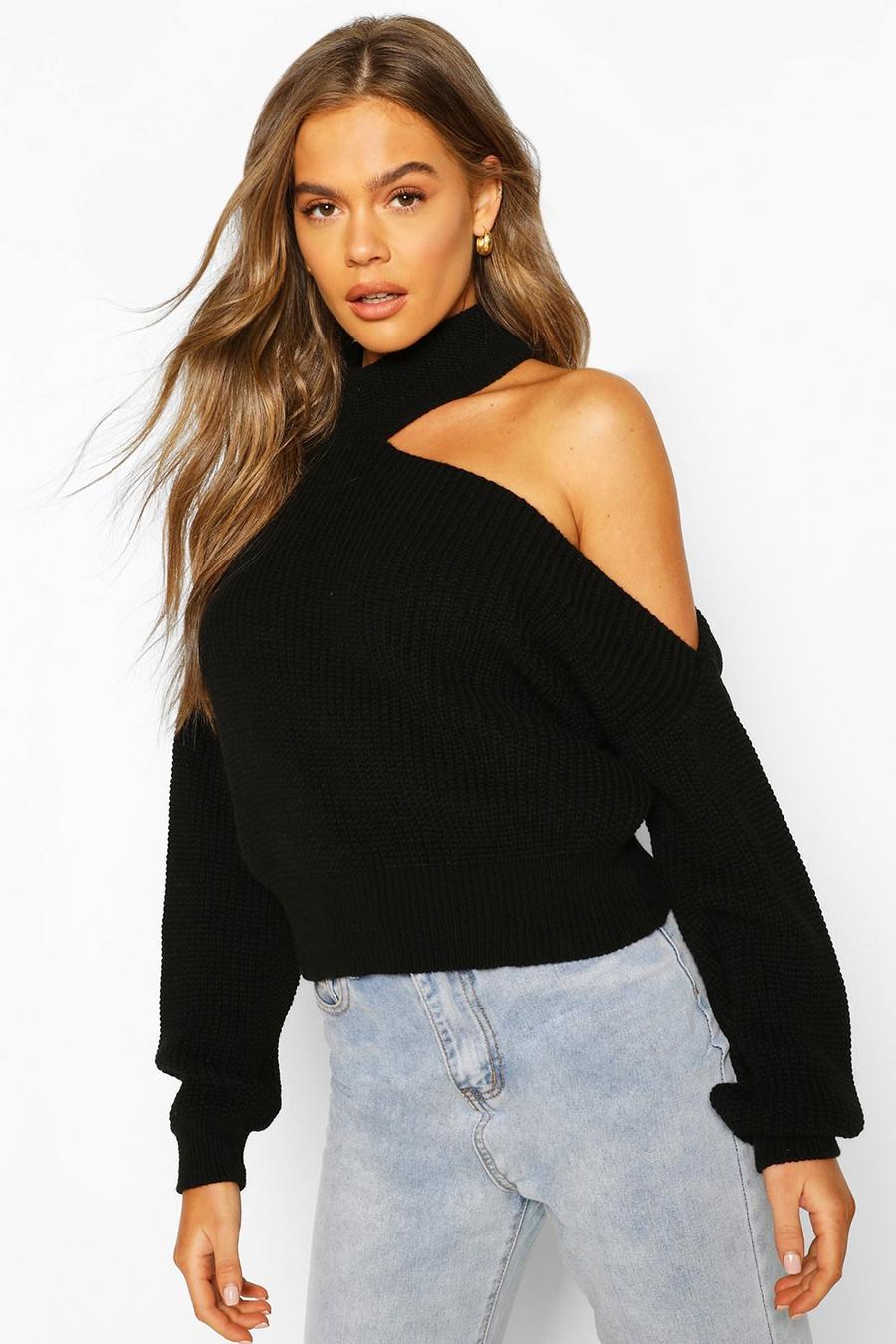 Black Cut Out Knitted Jumper image number 1