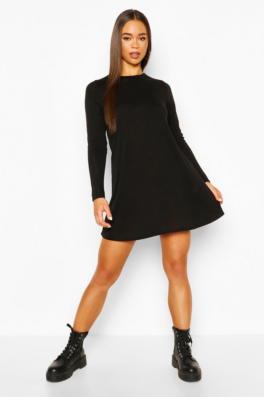 Soft Knit Crew Neck Long Sleeve Swing Dress image number 1