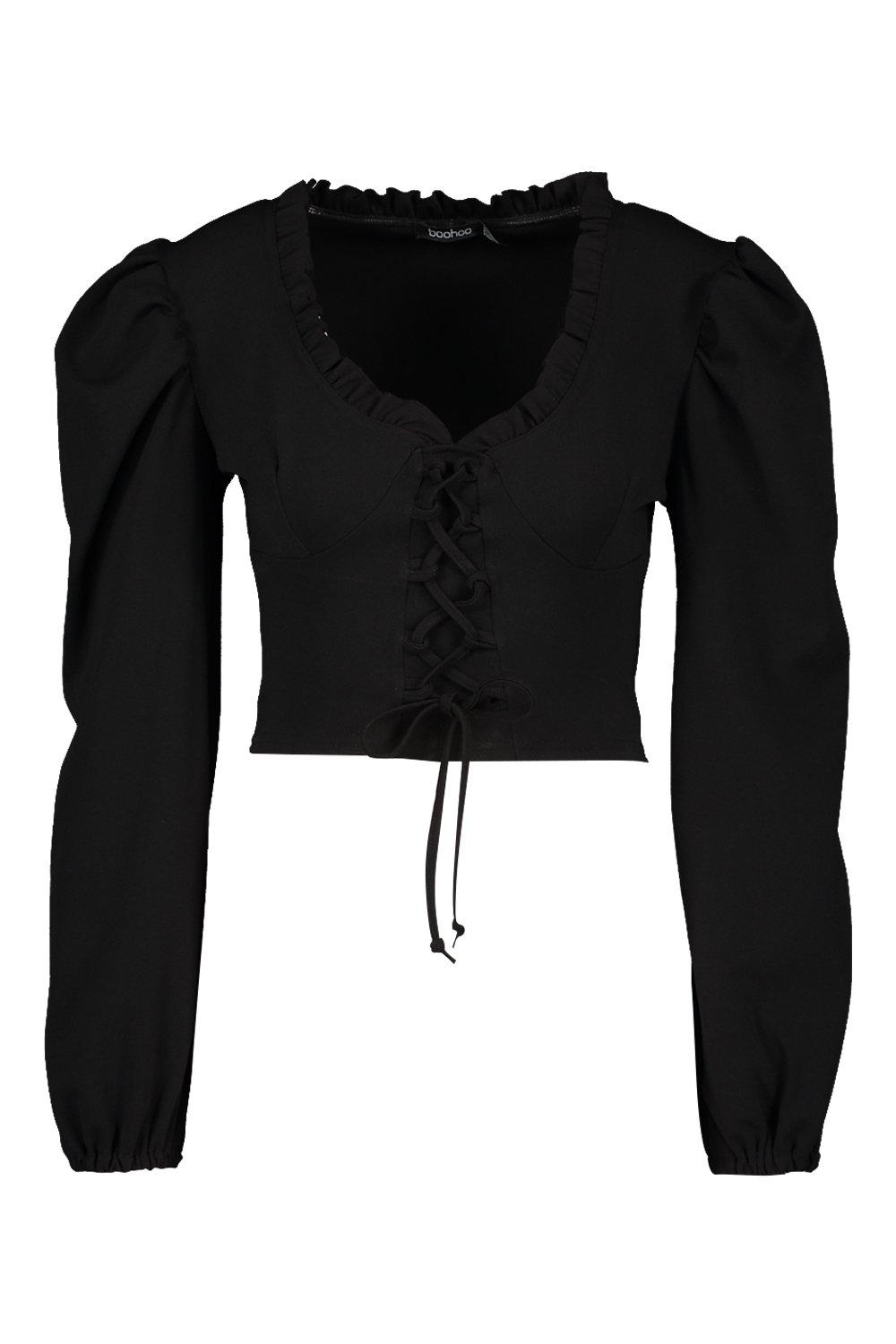 black ruffle long sleeve top