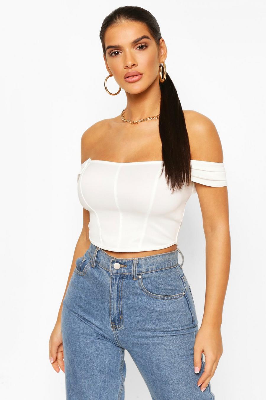 Ivory Off The Shoulder Corset Style Top image number 1