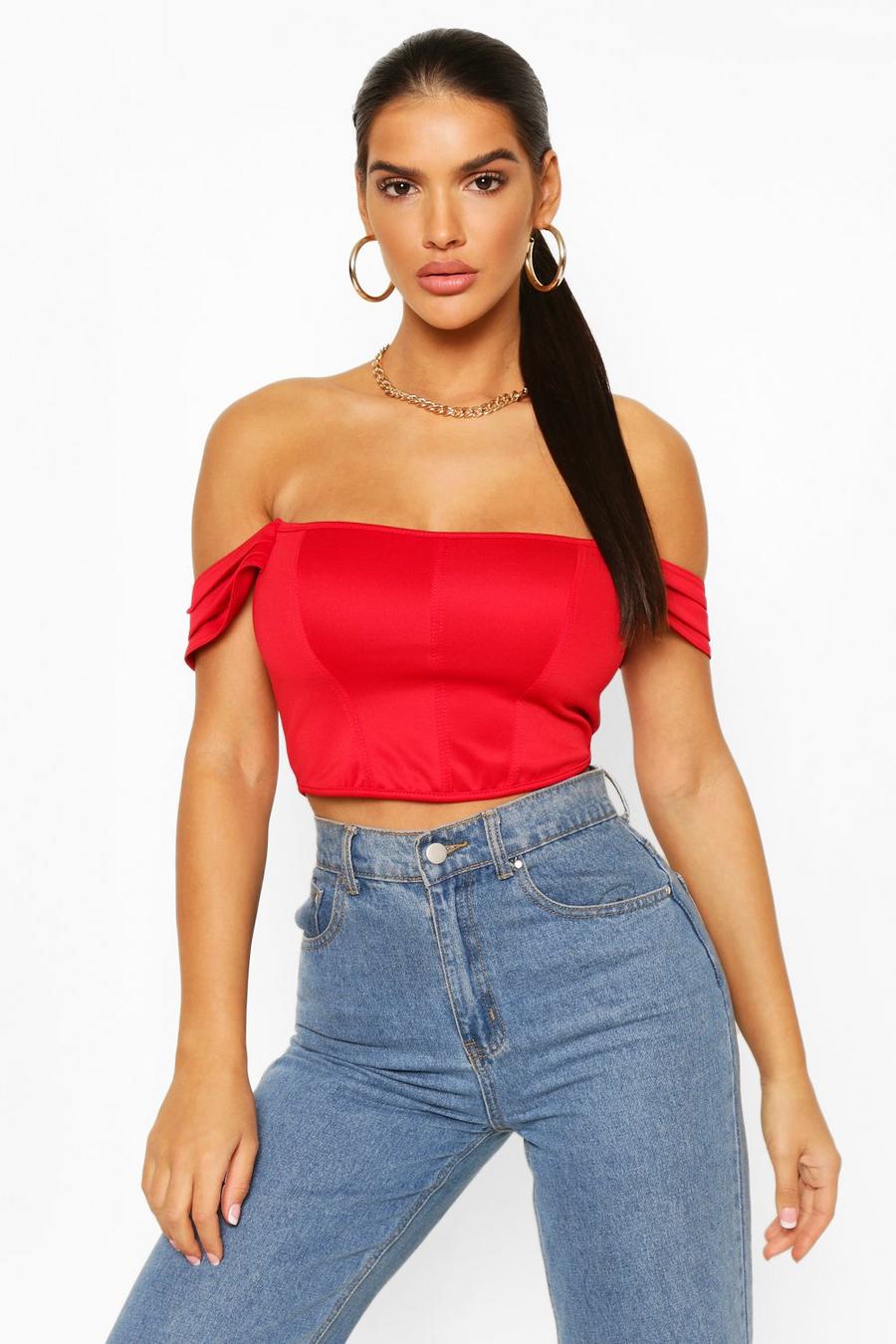 Red Off The Shoulder Corset Style Top image number 1