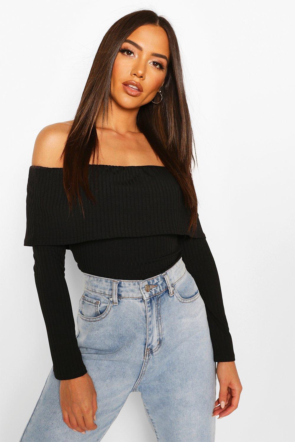 boohoo black bardot top