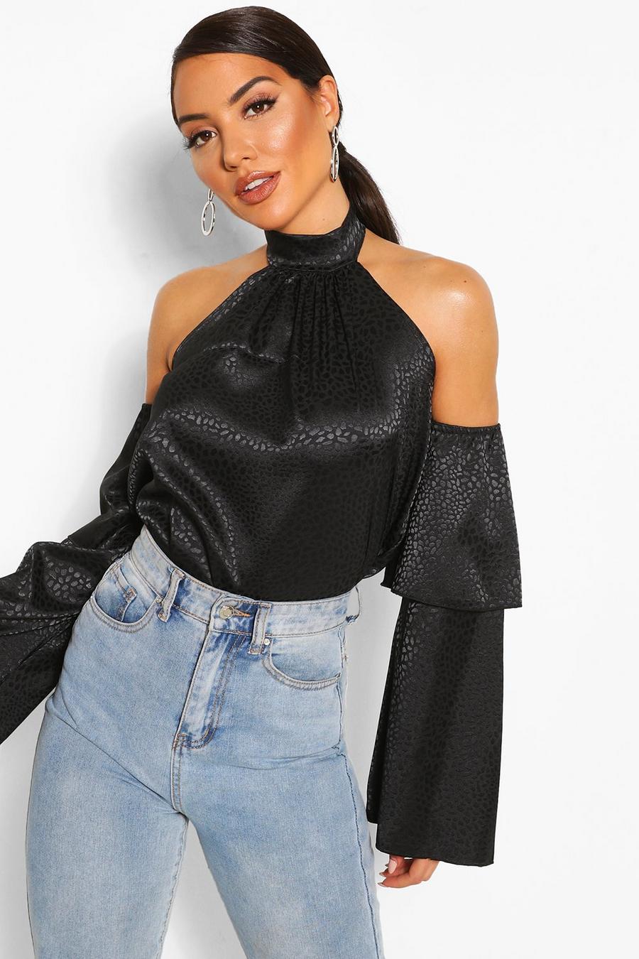 Hammered Satin Flare Sleeve Woven Top image number 1