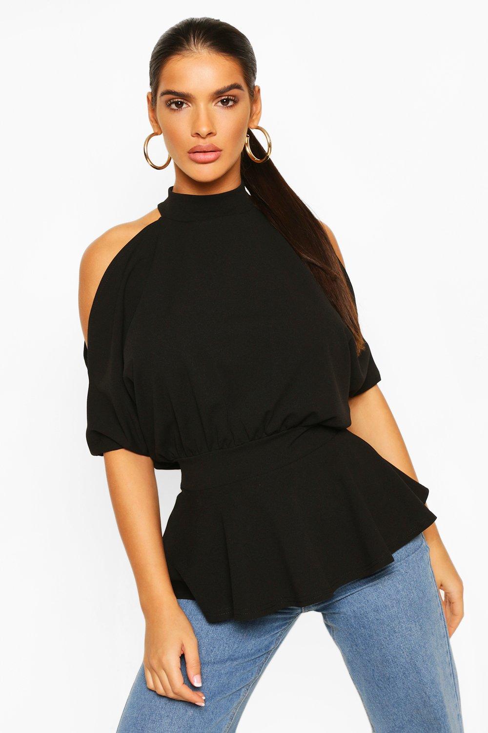 peplum cold shoulder top